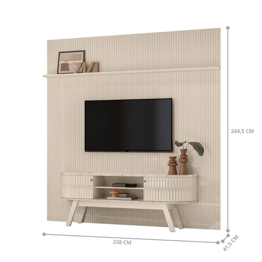 Conjunto New Laguna Painel Com Prateleira Aparador Rack Calacata-off-white - 3