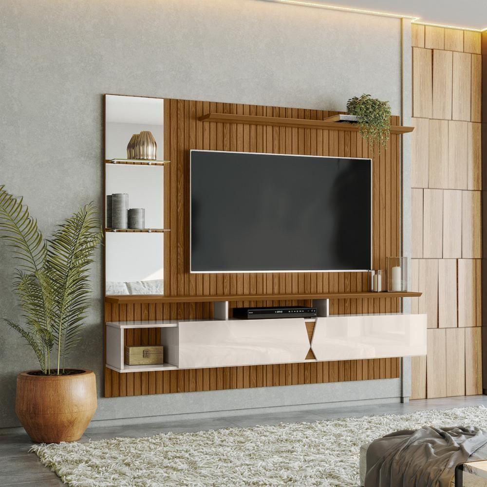 Painel Intense P- Tvs Até 55'' Gaveteiros E Prateleiras Suporte - Freijo Ripado off White - 1