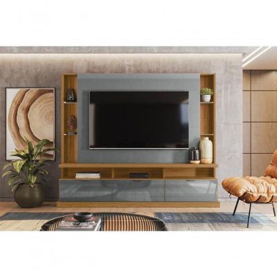 Painel Home Bilbao 2024 P- Tvs Até 70 3 Portas E Prateleiras P- Itens - Jequitiba-cinza Perolizado