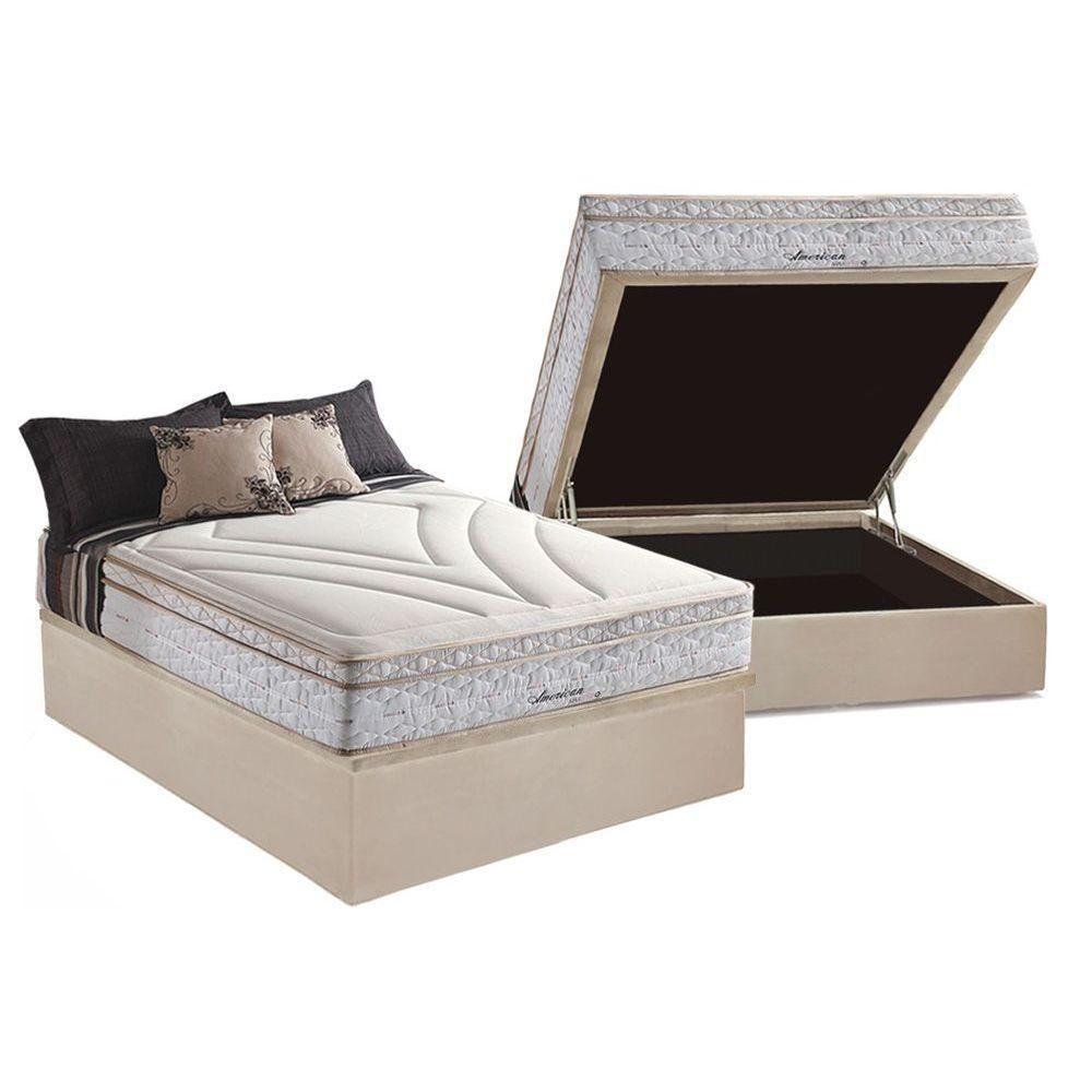 Cama Box Baú Casal: Colchão Molas Herval Maxspring American + Base CRC Suede Clean(138x188) - 1