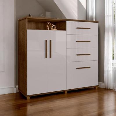 Cômoda Helena 4 Gavetas e 2 Portas em MDF com Pés em Madeira Malbec e Off White