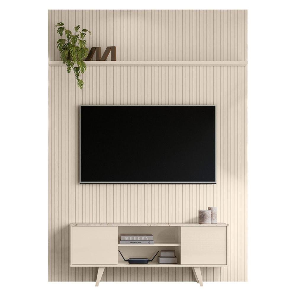 Conjunto New Horizonte Painel Com Prateleira Aparador Rack Calacata-off-white - 2