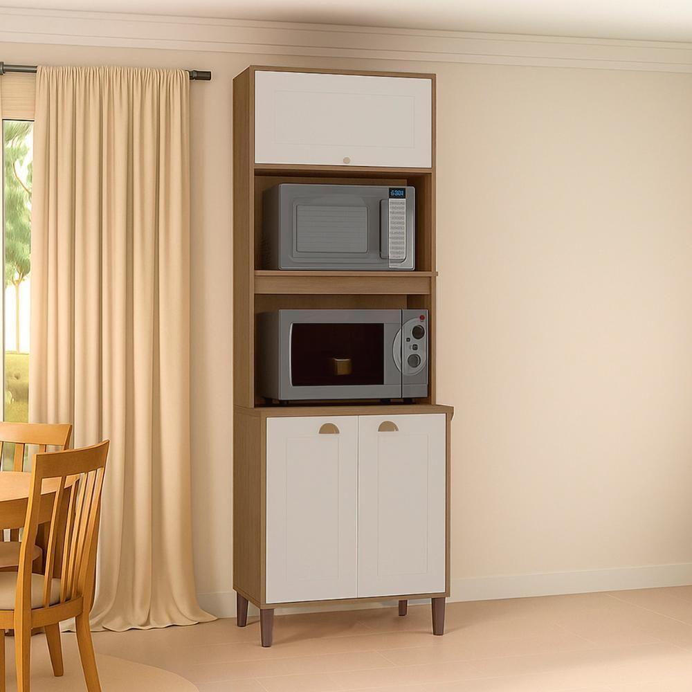 Paneleiro Tunísia Com 3 Portas Nichos E Prateleiras Canelato/off White - 2