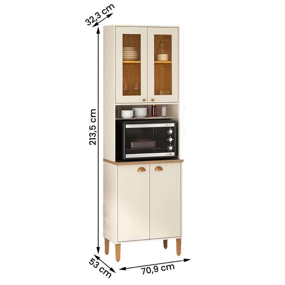 Paneleiro Cristaleira Tunísia 4 Portas Com Prateleiras 71cm Off White/canelato - 4