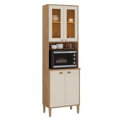 Paneleiro Cristaleira Tunísia 4 Portas Com Prateleiras 71cm Canelato/off White