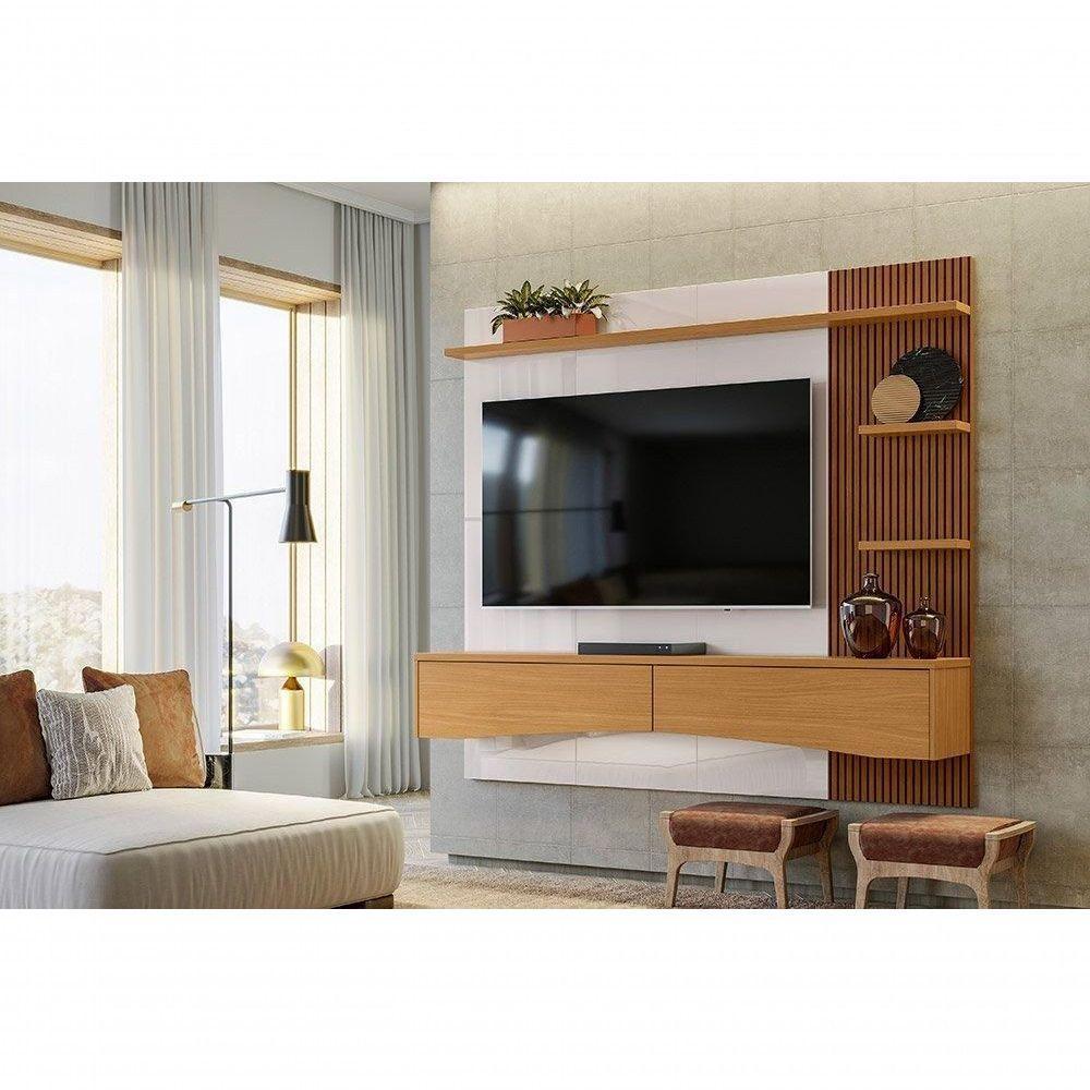 Painel P- Tvs Até 65 Europa Off White Perolizado-tauari Ripado - Lukaliam - 1