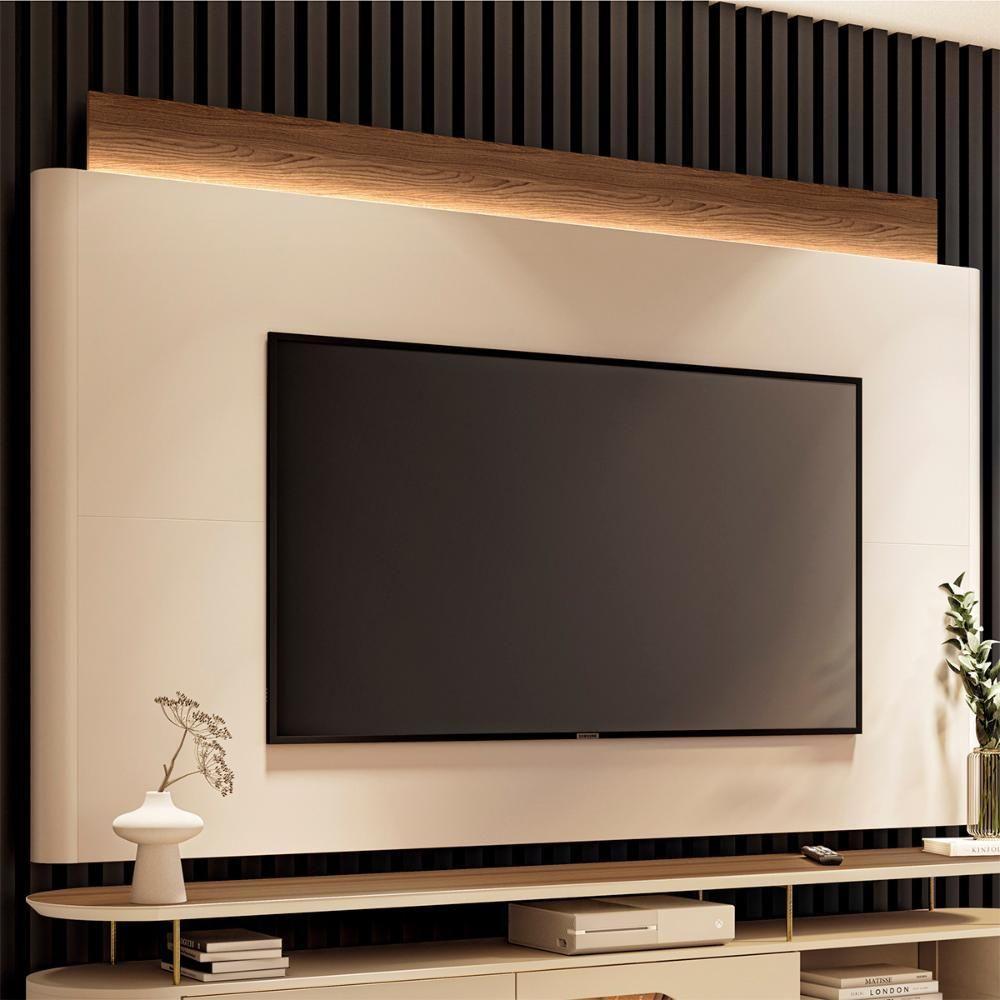 Painel Nobre Com Led Para Tv Até 85” Polegadas 208,5 Cm Off White/castanho - 2