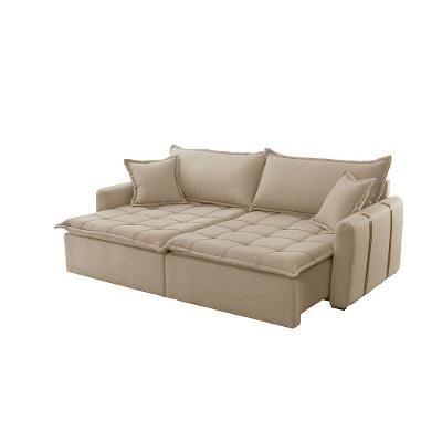 Sofá Cama Linho Em Madeira Eucalipto 240cm Meu Sofá Online A226 Linho Bege