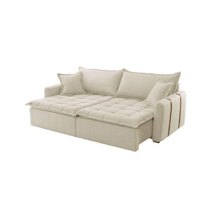 Sofá Cama Linho Em Madeira Eucalipto 280cm Meu Sofá Online A294 Linho Creme