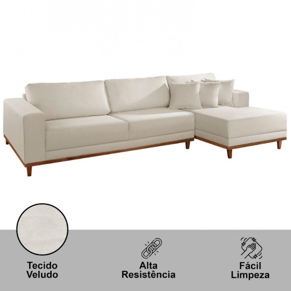 Sofá Cronos Linho 4lug Chaise Lado Direito Meu Sofá Online A302 Linho Branco - 4