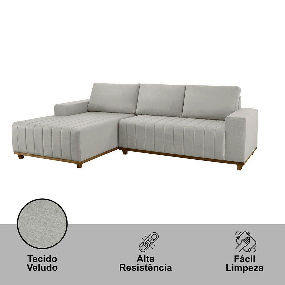 Sofá Boreal De 200cm B25 Chaise Lado Direito Meu Sofá Online B026 Veludo Prata - 6