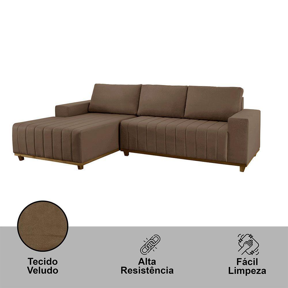 Sofá Boreal De 200cm B25 Chaise Lado Direito Meu Sofá Online B016 Veludo Marrom - 2