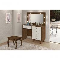 Penteadeira Com Espelho E Led Luna Malbec E Off White Com Banqueta Luapa - 1