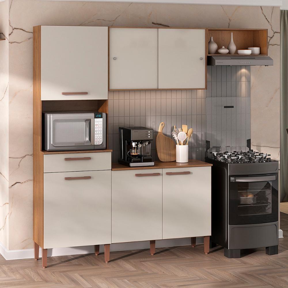 Armario Cozinha Com Balcão Pop Com 6 Portas E 1 Gaveta Canelato/off White - 2