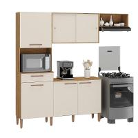 Armario Cozinha Com Balcão Pop Com 6 Portas E 1 Gaveta Canelato/off White - 1