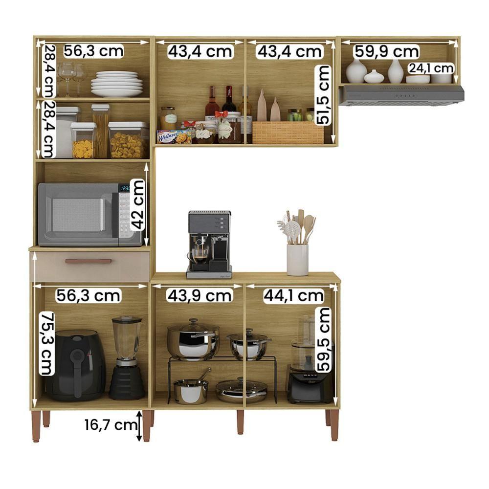 Armario Cozinha Com Balcão Pop Com 6 Portas E 1 Gaveta Wood Madeirado/reflecta - 3