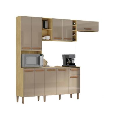 Armario Cozinha Com Balcão Ravena Com 10 Portas E 1 Gaveta Wood Madeirado/preto Fosco