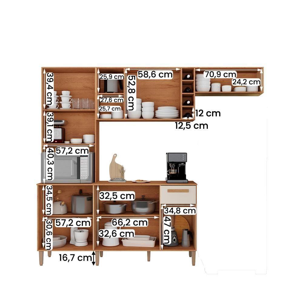 Armario Cozinha Com Balcão Ravena Com 10 Portas E 1 Gaveta Canelato+3d Canelato/off White - 3