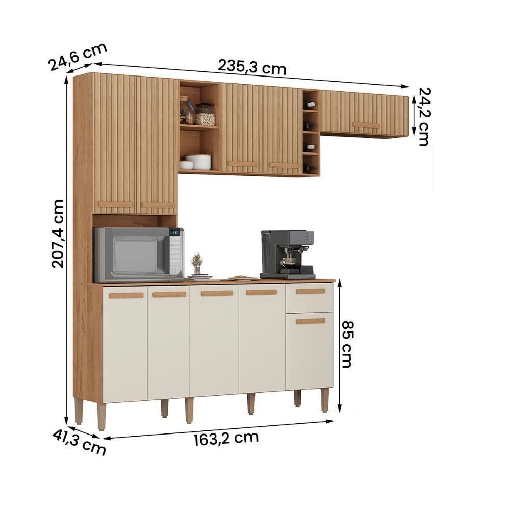 Armario Cozinha Com Balcão Ravena Com 10 Portas E 1 Gaveta Canelato+3d Canelato/off White - 4