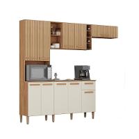 Armario Cozinha Com Balcão Ravena Com 10 Portas E 1 Gaveta Canelato+3d Canelato/off White - 1