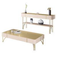 Aparador Buffet Vivant E Mesa De Centro Cadenza Pés Em Aço Off White/champanhe - 1