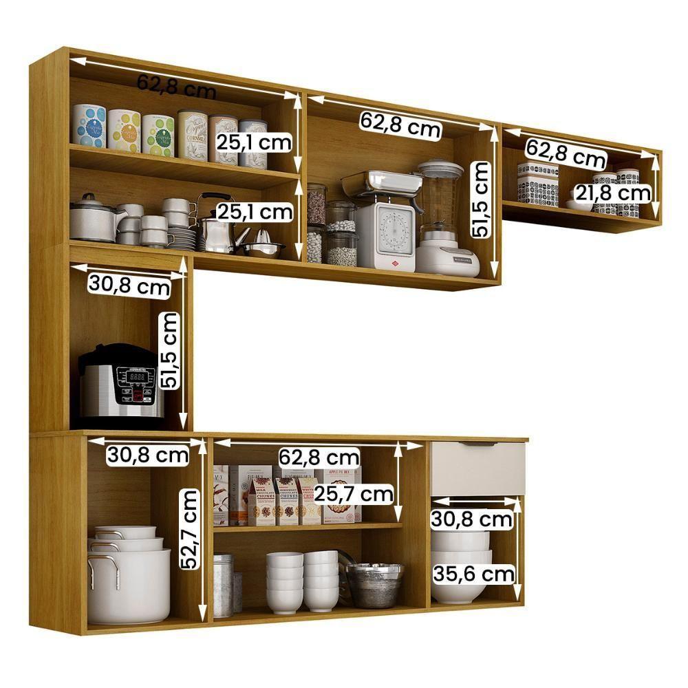 Armario De Cozinha Nara Compacta 8 Portas Com 1 Gaveta 193cm Cinamomo/off White - 3