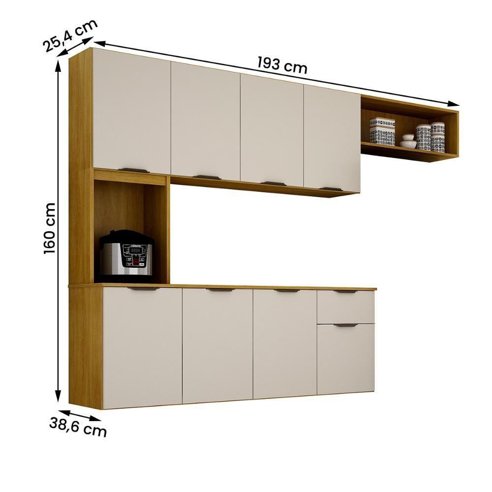 Armario De Cozinha Nara Compacta 8 Portas Com 1 Gaveta 193cm Cinamomo/off White - 4