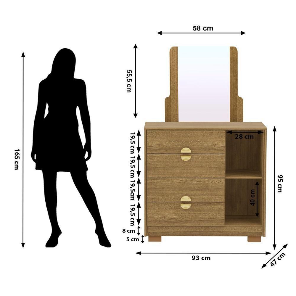 Comoda Com Espelho 4 Gavetas 1 Porta 93 Cm Bel Vlr Nature - 2