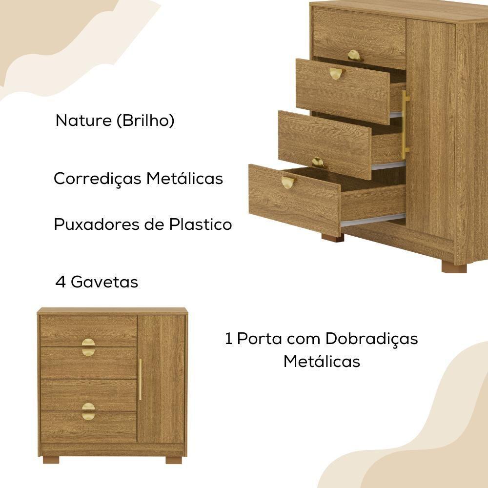 Comoda Com Espelho 4 Gavetas 1 Porta 93 Cm Bel Vlr Nature - 3