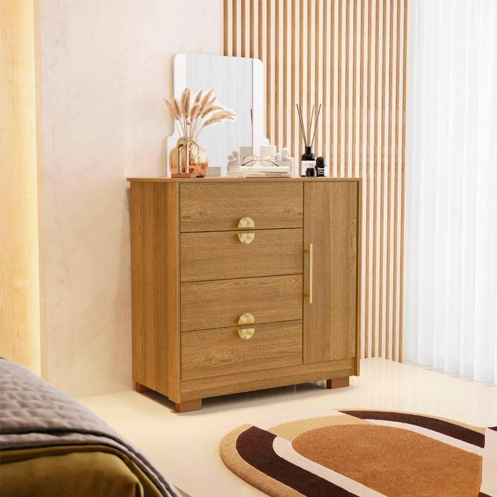 Comoda Com Espelho 4 Gavetas 1 Porta 93 Cm Bel Vlr Nature - 6