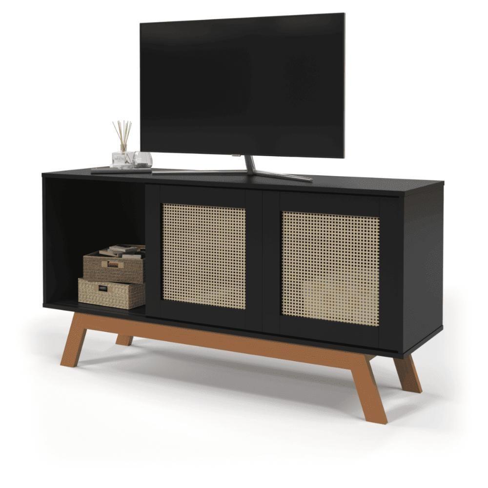 Rack Buffet Com Duas Porta De Correr Bali Pés Em Madeira Preto - 3