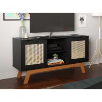 Rack Buffet Com Duas Porta De Correr Bali Pés Em Madeira Preto - 1