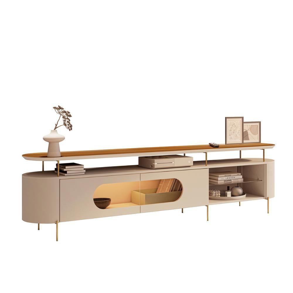 Rack Bancada Aria Led Para Tv Até 85” Polegadas Pés Em Aço Off White/cinamomo - 1