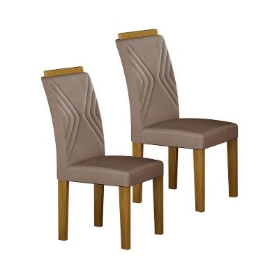 Kit 02 Cadeiras Sala De Jantar Clara Mdf Moveis Leifer Freijó,linho Cinza