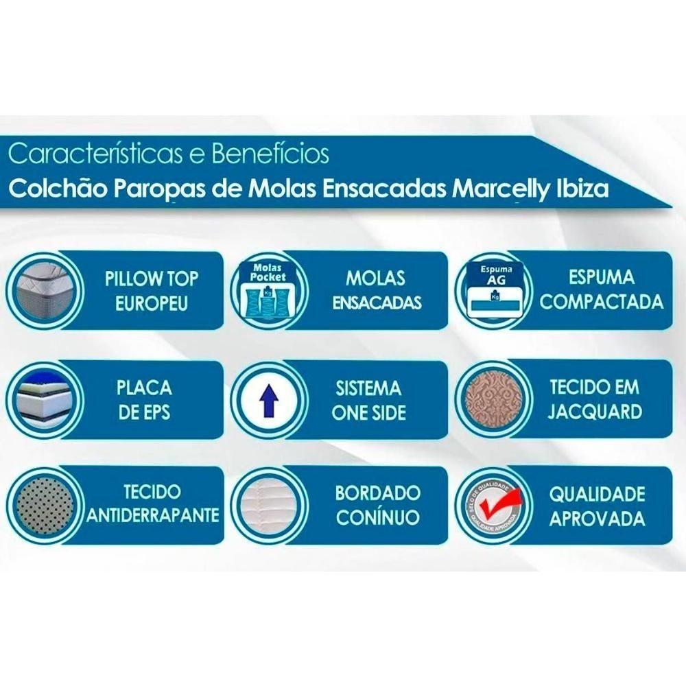 Cama Box Queen: Colchão Molas Paropas MasterPocket Ensacadas Marcelly Ibiza + Base CRC Courano Branco(158x198) - 3