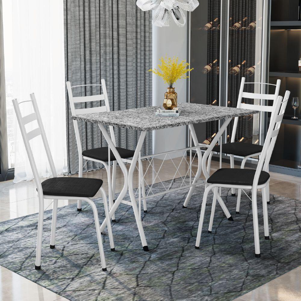 Conjunto De Mesa Sala De Jantar Leia 1,20m Com 4 Cadeiras Granito Tubular Artefamol Branco / Preto - 4