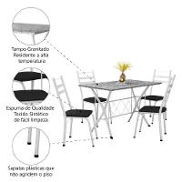 Conjunto De Mesa Sala De Jantar Leia 1,20m Com 4 Cadeiras Granito Tubular Artefamol Branco / Preto - 2