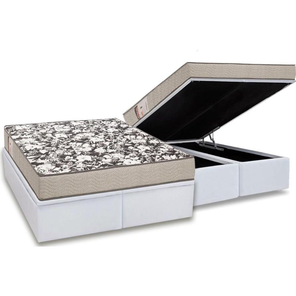 Cama Box Baú Queen: Colchão Espuma Ortobom D26 Physical Ultra Resistente + Base CRC Courano White(158x198) - 1