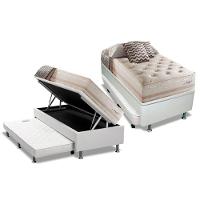 Cama Box Baú c/Auxiliar Solteiro: Colchão Molas Herval Maxspring Scotland + Base CRC Courano Branco(88x188) - 1