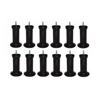 Kit Com 12 Pés Para Cama Box Ou Baú Queen King Plástico Ultra Resistente Varian Preto 13cm Altura