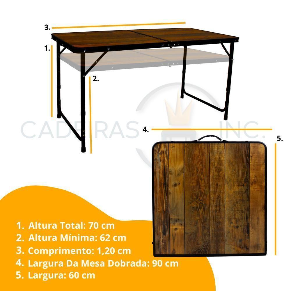 Kit Mesa Dobrável Portátil Que Vira Maleta Para Camping Praia Leve Alumínio 120cm Madeira + 4 Banquinhos Dobráveis - 4