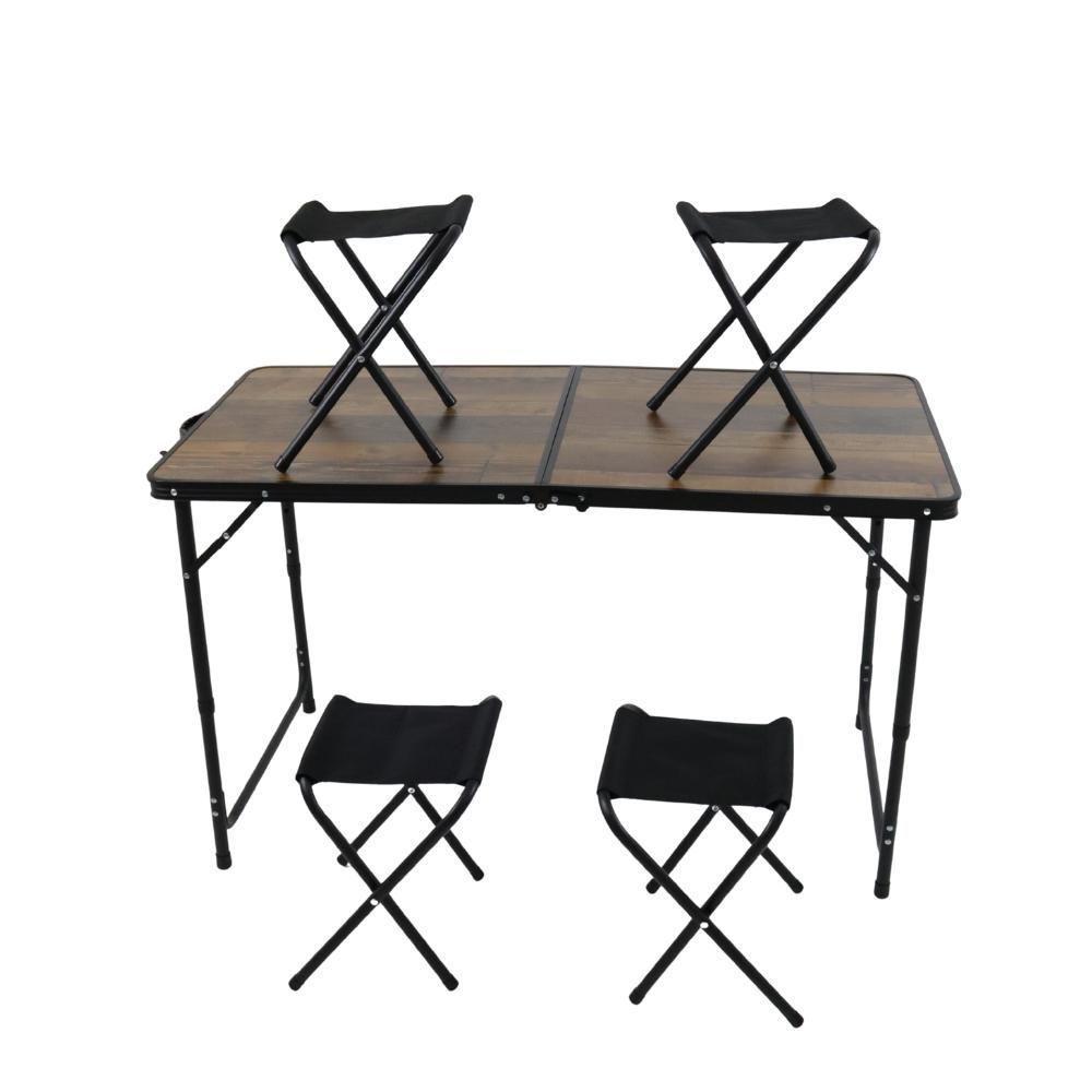 Kit Mesa Dobrável Portátil Que Vira Maleta Para Camping Praia Leve Alumínio 120cm Madeira + 4 Banquinhos Dobráveis - 8