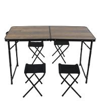 Kit Mesa Dobrável Portátil Que Vira Maleta Para Camping Praia Leve Alumínio 120cm Madeira + 4 Banquinhos Dobráveis - 1