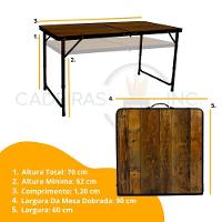 Kit Mesa Dobrável Portátil Que Vira Maleta Para Camping Praia Leve Alumínio 120cm Madeira + 4 Banquinhos Dobráveis