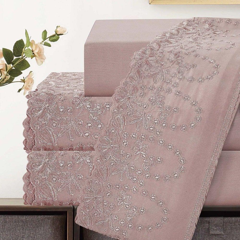 Jogo Lençol King Jade Bordado Inglês 4pç 100% Poliéster - Malv - 2