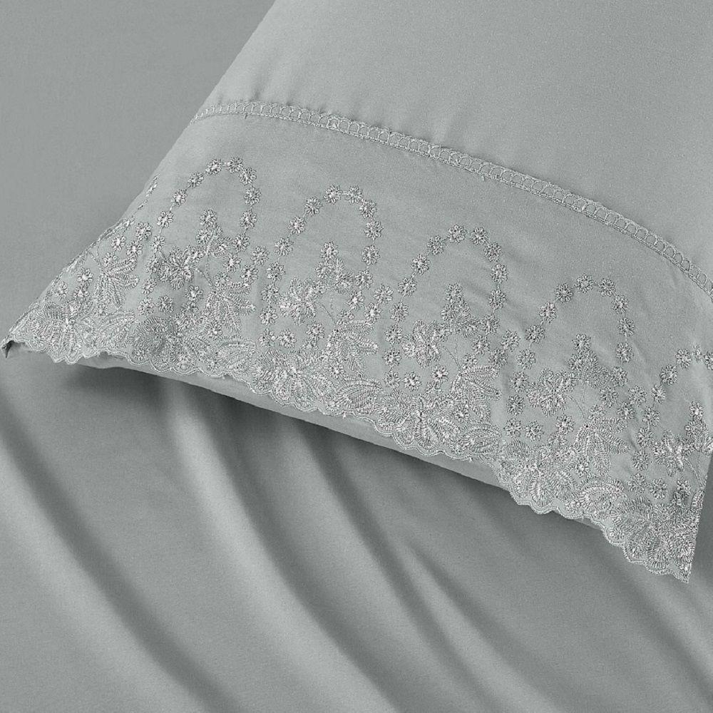 Jogo Lençol King Jade Bordado Inglês 4pç 100% Poliéster - Cinza - 3