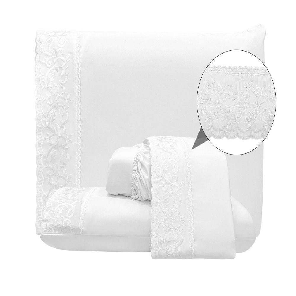 Jogo Lençol King Nuance Bordado Inglês 4pç 100% Poliéster - Branco - 1