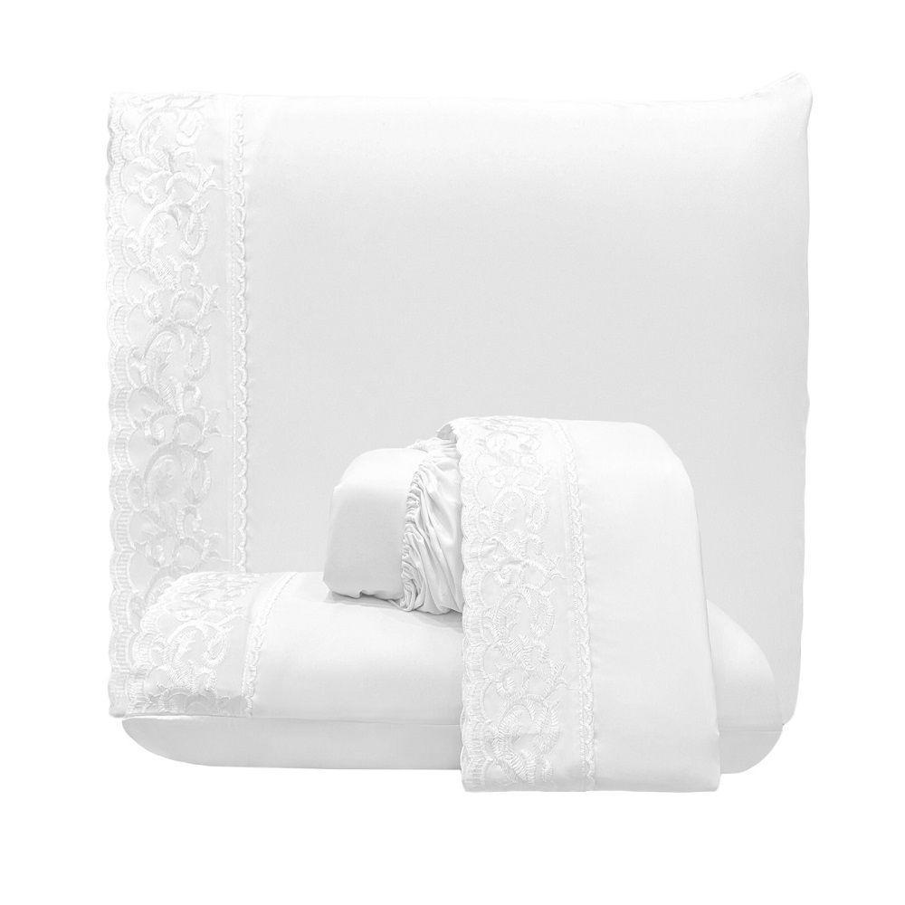 Jogo Lençol King Nuance Bordado Inglês 4pç 100% Poliéster - Branco - 3