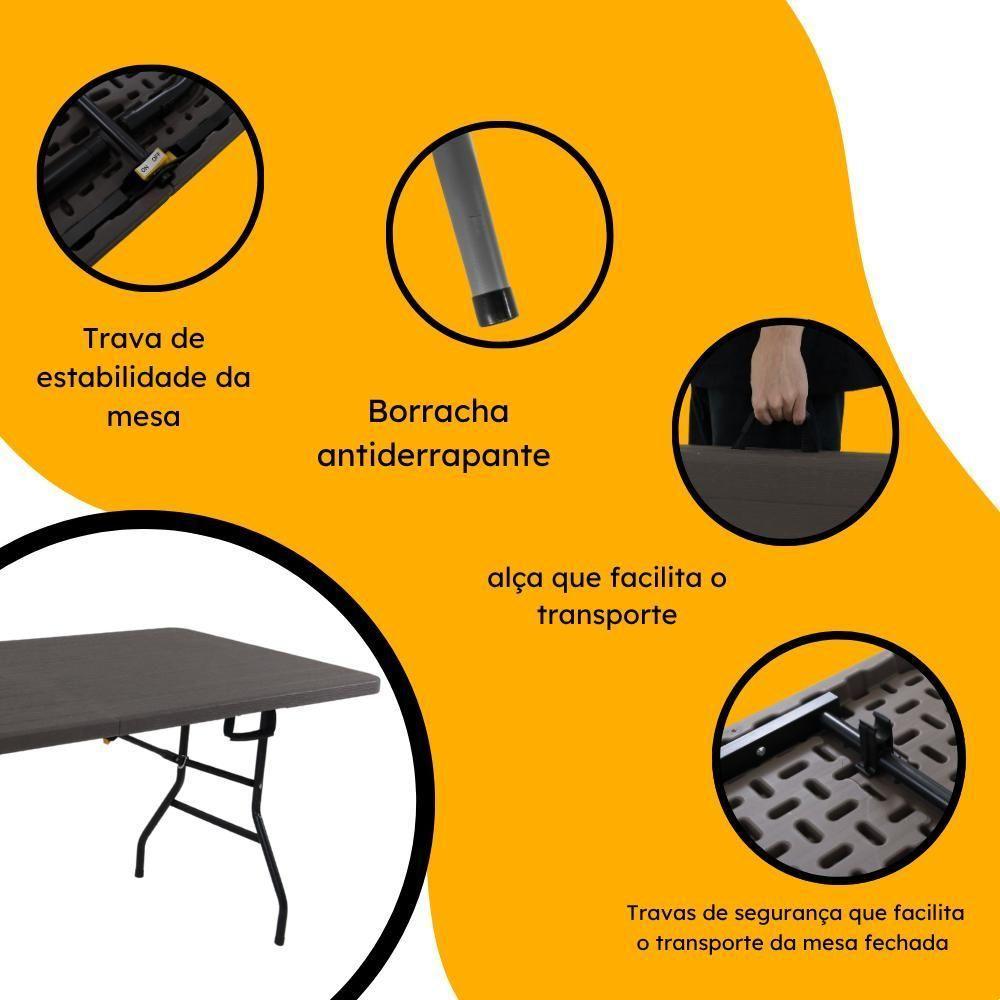 Mesa Dobrável Portátil Que Vira Maleta De Plástico Textura De Madeira 180 X 74 Cm - 2
