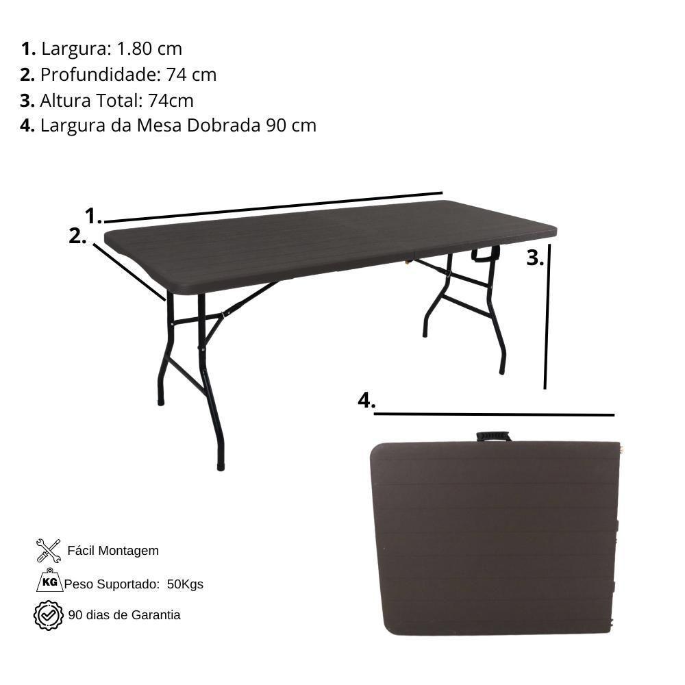 Mesa Dobrável Portátil Que Vira Maleta De Plástico Textura De Madeira 180 X 74 Cm - 7